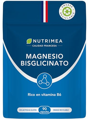Magnesio Bisglicinato | Con Vitamina B6 | 90 Cápsulas Veganas | Absorción y Asimilación Máxima | Estrés, Fatiga y Calambres | Apoyo Muscular y Nervioso | Doypack | Nutrimea