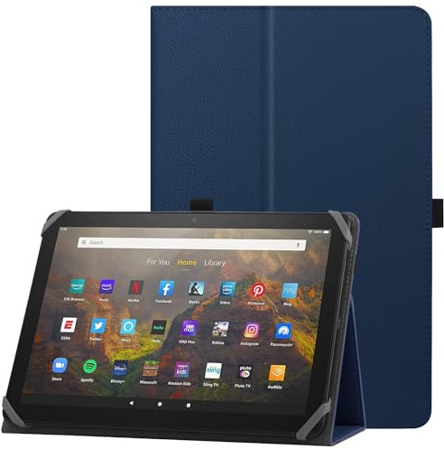 HoYiXi Universelle Hülle für 9-10,1 Zoll Tablette Fire HD 10 2021/2023 & Fire HD 10 Plus 2021/2023 mit Ständer Folio und Handschlaufe Schutzhülle für 9-10,1 Samsung Lenovo Android Tablette - Blau