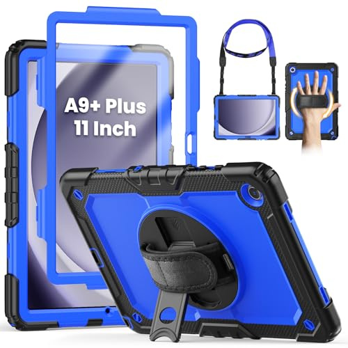 SEYMCY for Samsung Galaxy Tab A9+/ A9 Plus Case 11 Inch | Full Body Shockproof with Screen Protector, Rotating Hand Strap & Stand, Shoulder Strap for Samsung A9+ Tablet Case, Blue