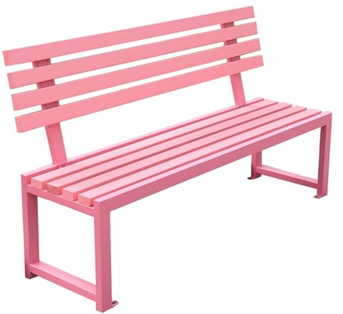 Outdoor-Bank, Massivholzlattensitz, Gartenbank für Hof, Terrasse, Eingangsbereich, Park, Zweisitzersofa mit Gusseisen-Stahlrahmen für Rasen, Veranda, 800 Pfund Kapazität – Rosa ( Color : With Backrest