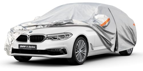 Kayme Autoplane Wasserdicht Atmungsaktiv für BMW 5er Limousine F10/G30/G60/520/525/530/535/550 (2010-2025), 7 Schichten Vollgarage Autoabdeckung für Regen Sonne Staub, Autoabdeckung mit Reißverschluss