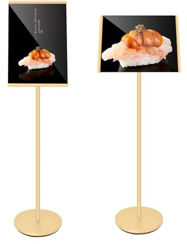 THCTYRP A3 Präsentationsständer, Vertikales Schild Aluminium Gold | Vertikales Schild Nachrichtentafel Anschlagtafel, Verstellbarer Winkel, Stabiles A3-Nachrichtenschild