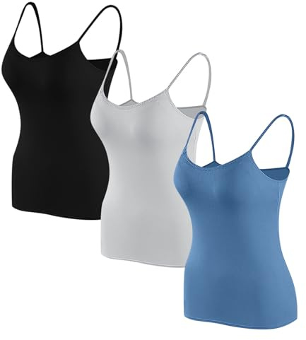 3PC Women's Camisole Vests with Built-in Padded Bra, 2 in 1 Wirefree Support Yoga Sports Bras for Gym, Running, Workout, Sleeping, Traveling