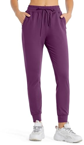 WILLIT Fleecefodrade joggingbyxor, varma byxor, termobyxor, löparbyxor, termiska sweatpants vinter, sportig, vandring, vattentät, dragsko med fickor, svart, lila, L