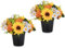 Memobloom Artificial Grave Flower Pots: 2 Pcs Graves Autumn Flowers Artificial Cemetery Sunflower for Outdoor Decoration - Yellow Orange Fake Funeral Memorial Bouquet in Pot for Fall Graveside