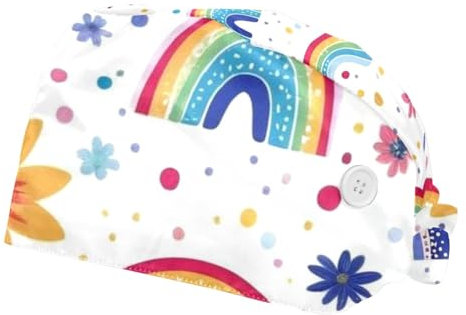 FQURFHY 2 Stücke，OP-Hauben für Frauen，Zahnärztliche OP-Hauben,Pflege-Haarnetz,Für die Küche,Regenbogen Blumen,