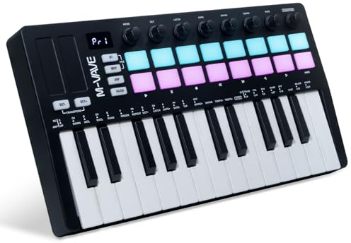 M-VAVE 25 Tasten 16 Backlit Drum Pads MIDI Keyboard - Professioneller Beat Maker und Keytar für Keyboard Musikproduktion Builtin Battery Wireless Connect Schwarz