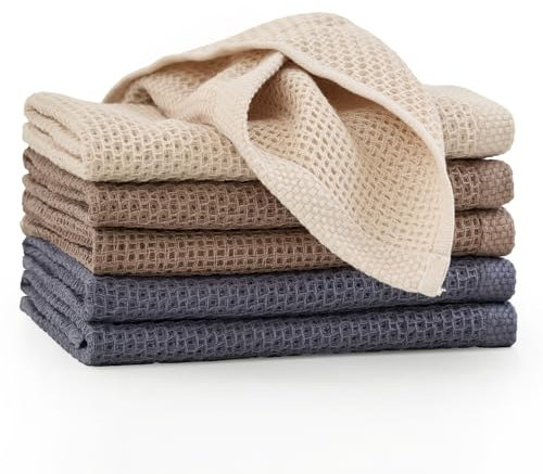 Set di 6 Strofinacci da Cucina in Cotone 33 x 33 cm per la Pulizia e l'Asciugatura delle Stoviglie, Canovacci Waffle Straccio per Lavatrice Asciugamani