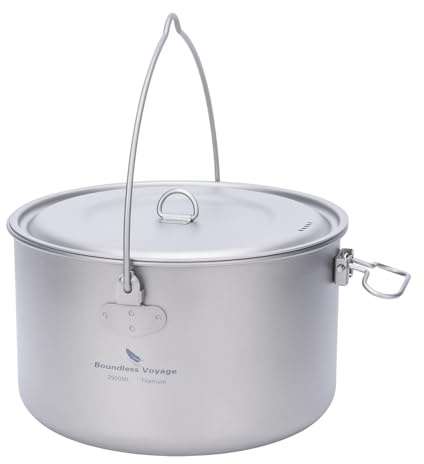 Boundless Voyage Titan Topf 1,3L / 1,95L / 2,9L Camping Topf mit Deckel Outdoor Leichte Suppentopf Lagerfeuer Hängetopf Kochgeschirr Wandern Schüssel Geschirr Tragbares Küchenutensilien