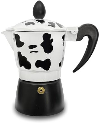 GD LOVES YOUR HOME Caffettiera design effetto mucca moka 1 2 3 o 6 tazze macchina del caffè in alluminio per espresso idea regalo (1 TAZZA)