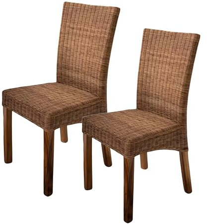 Dynamic24 2er Set Esszimmerstuhl Bali II braun Rattan Korbstuhl Küchenstuhl Esszimmer Küche Stuhl Stühle Rattanstuhl - 2 Stück