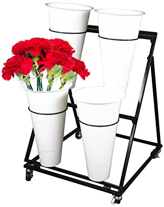 WLCNYL Rollender Pflanzenständer mit 2-stufigem Blumenpräsentationsständer und 4 weißen Körben. Blumenwagen für drinnen und draußen, Regal für Garten und Terrasse, Räder für einfache Mobilität