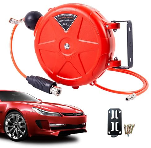 Retractable Compressor Hose Reel - 10m Wall Mounted Air Hose Reel | Automatic Locking with Swivel, Heavy Duty Air Compressor for Garage, Workshop