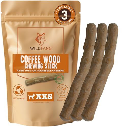 Wildfang® Tuggleksak av kaffeträ, XXS – Slitstarka tuggleksaker för hundar med starkt tuggbehov, bitleksak för valpar, träning av tuggmuskler, tuggpinne av kaffeträ för små hundar (5 kg), 3-pack