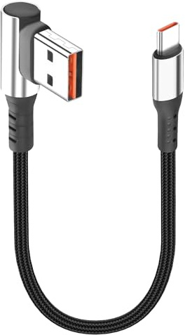 JSADZKJ Short USB Type C Charging Cable Right Angle USB C Short Cable 6A Fast Charging Cord 90 Degree Type C Charger Cable for Car Cell Phone Tablet and Usb C Devices 9.8in(Right Angle USB A to C)