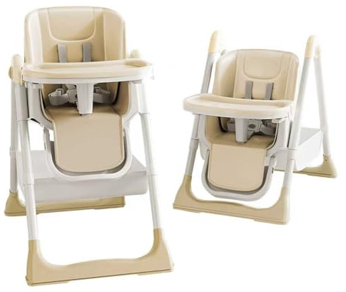 ONNWIN Trona Bebé Evolutiva, Trona para Bebe Ajustable y Reclinable, Plegable con Tabla de Comedor, De 6 a 36 meses, Beige