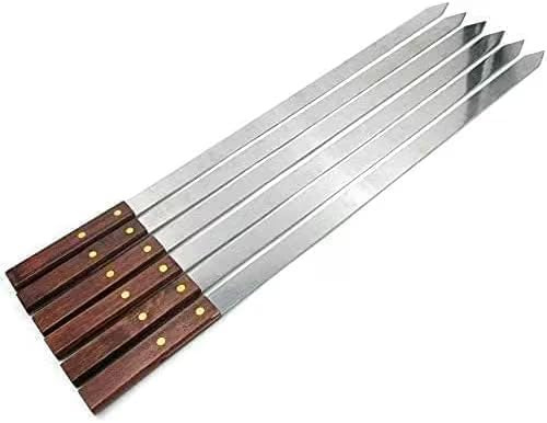 Neel Saanjh 6X Flat Kebab Skewers with Wooden Handle, BBQ Skewers, Skewer for Home, Restaurants, Comfortable Grip, Easy Grilling, Perfect for Outdoor Grilling