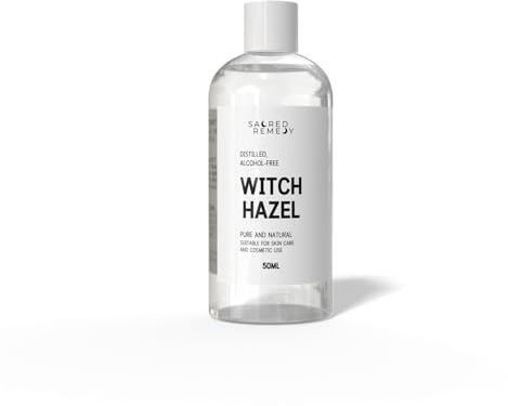 Witch Hazel Distilled Alcohol-Free Facial Toner 50ml Pure Natural Hamamelis Virginiana Extract for Sensitive Skin, Pore Minimiser & Acne Treatment, Soothing Redness Relief - Gentle Cosmetic Grade