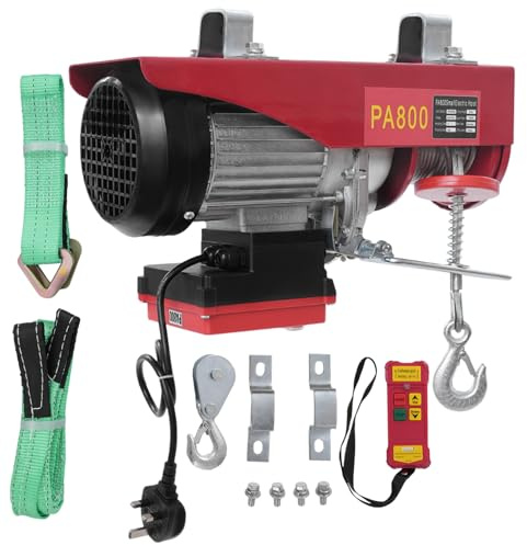 Electric Hoist Lift with Wireless Control 400-800KG, 1450W Electric Winch with Two Slings, 6-12M Lift Height, Small Size Overhead Lifting Crane for Home Garage Warehous