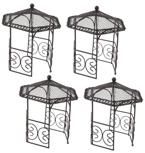 BESPORTBLE 4pcs Miniature Iron Pavilion for Fairy Garden Dollhouse Mini Dollhouse Furniture Ornament with Intricate Craftsmanship Compact Decorative Micro Landscape Accessories