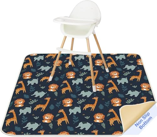 Unicorn Castle Alfombrilla Trona Bebé, 130x130cm Impermeable Antideslizante | Alfombra Impermeable Lavable Antideslizante, Splash Mat Plegable y Portátil para Comidas y Protección del Suelo