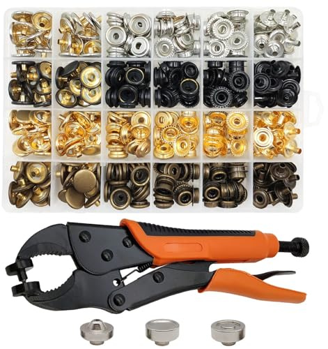 Druckknopf Set mit Zange, 100 Sets Druckknöpfe aus Edelstahl, 25 x 4 Farben | Einstellbare Druckknopfzange mit rostfreien Knöpfen für Textilien und Leder, geeignet für Boot-Abdeckungen und DIY Projekte