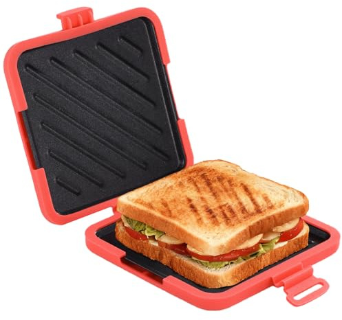 Microwave Sandwich Maker - Portable Microwave Grill Toaster Maker with Silicone Cover, Full Wrap Toastie Panini Press with Cast Iron Heating Plate, Breakfast Cooking Tool for Home, Office, Travel