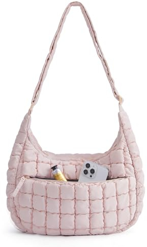 bagsmart Puffer Crossbody Bag Damen Umhängetasche Mittelgroß Moon Bag | Puffer Tasche mit Mehreren Fächern Verstellbare Weich Schultergurt, Gesteppte Schultertasche für Arbeit Uni Reise Alltag