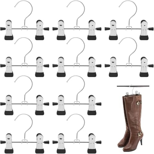 10 Cintre Métal Antidérapant Cintres pour Bottes avec Linge Portable Rotatifs Clips Cintres Porte-Pantalons Réglables Crochet Acier Inoxydable pour Soutiens-Gorges Jupes Jeans Cravates