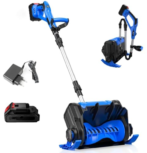 Spazzaneve senza fili, pala da neve pieghevole con asta in lega di alluminio, larghezza di sgombero 30 cm e 3000 giri/min, gittata di 8,5 m, display digitale e 1 batteria, per cortile, fabbrica
