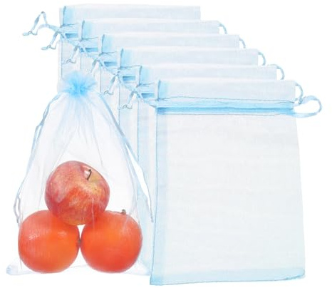 QUARKZMAN 50Pcs Sacs De Protection pour Fruits, 7.9x5.9inch Filet De Jardin avec Cordon Sacs Barriere Anti-Oiseaux pour Plantes Fruits Fleurs Legumes, Bleu Ciel
