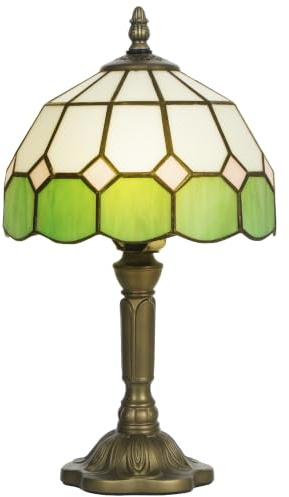HOMCOM Handmade Stained Glass Table Lamp Tiffany-Style Bedside Lamp Green | for Bedroom, Living Room, Home, Nightstand, Decorative Night Light