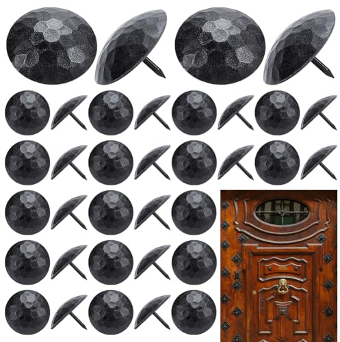 UNICRAFTALE 50 clavos decorativos de hierro con cabeza redonda grande de 27 mm de largo, acabado negro, hechos a mano, rústicos, para muebles de madera, mejoras del hogar, persianas de granja, puerta