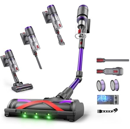 GIDGIMO professional Circlio X Aspirapolvere Senza Fili 600W/58000Pa, Scopa Elettrica Senza Fili 75 Min, Aspirapolvere Senza Filo con LED Touchscreen, Autoportante per Tappeti/Pavimenti/Peli Animali