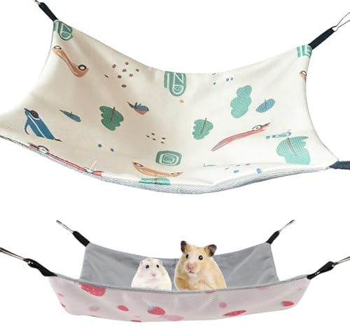 GIUSOBG 2 PCS Animaux de Compagnie Hamac Vert et Rose Rat Accessoires Cage | Réversible Toutes Saisons Style Dessin Animé Respirant Convient aux Cochons d'Inde Ecureuils Volants Furets (Vert et Rose)