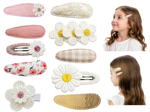 Lot de 10 Barrettes à Cheveux pour Bébé, Pinces à Cheveux avec Broderie Fleurie et Marguerite en Tissu pour Filles, Nourrissons et Enfants (Lot 1)