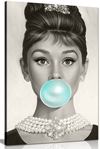 Panther Print Audrey Hepburn Kunstdruck Leinwanddruck Bubblegum Blau, blau, A2 61x41 cm (24x16in)