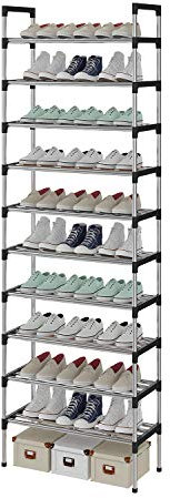 AcornFort® S-508 10 Ebenen Stöckiges Silber Verstellbare Schuhablagen Schuhaufbewahrung Hohes Schuhregal Organizer Regal Halteständer für 30 Paar Schuhe, 56 x 30 x 170 cm, Extra Robuste Bauweise