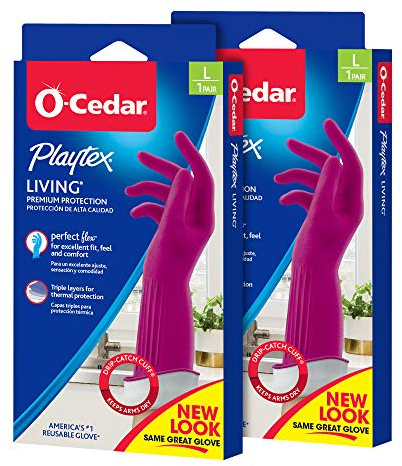 Playtex Living Rubber Cleaning Gloves, Premium Protection Reusable Household Gloves, Large (2 Pairs)