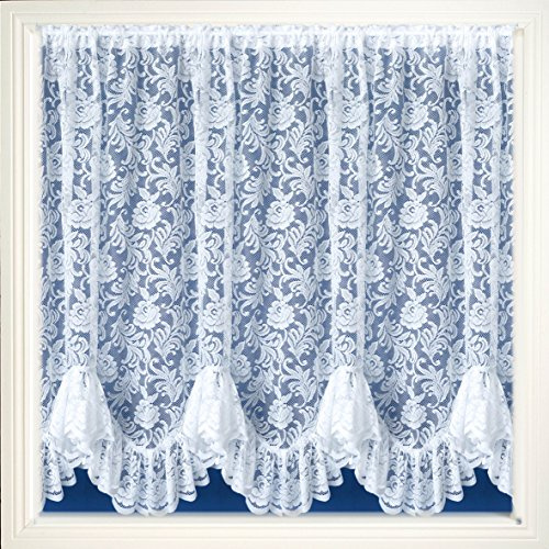 Maple Textiles Austrian Flounce Victorian Flower Lace Thick Net Curtain Sold By The Metre (White, 36 (91cm) Drop)