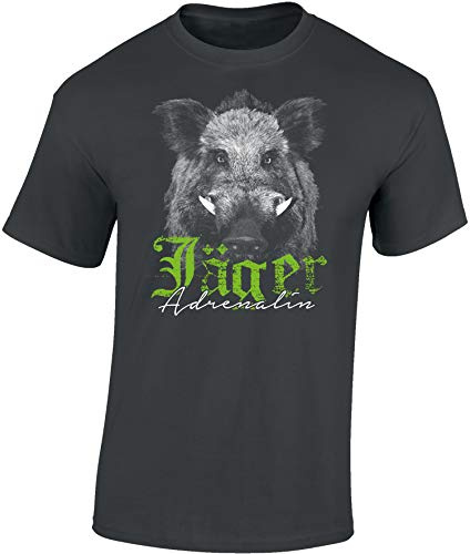 Camiseta: El Jabalí - Adrenalina para el Cazador/T-Shirt en aleman/Caza/Verraco/Trabajo/Bosque/Animal/Salvajina/Alemania/Jager/Hunter/Regalo para Cazador (M)