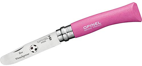 OPINEL Kindermesser, Buchenholz, pink, Fussballmotiv, mit Namensgravur
