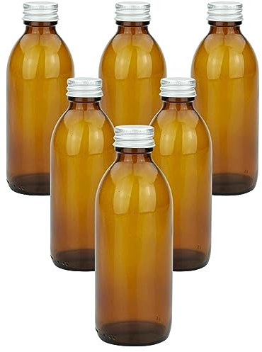 mikken 6 x Apothekerflasche 200 ml Glasflasche braun + Beschriftungsetiketten
