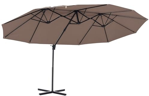 Outsunny Ombrellone Doppio da Giardino in Metallo e Poliestere Anti-UV Impermeabile con Manovella, 445x270x260cm, Marrone