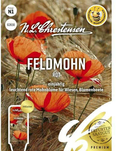 rote Feldmohn-Samen einjährig für ca. 300 Pflanzen für Blumenbeete, Wiesen, Bienenweiden