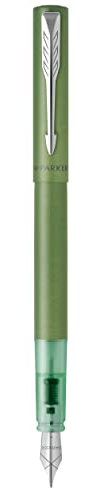 Parker Vector XL Füller | Grüne Metallic-Lackierung auf Messing | Füllfederhalter mit feiner Feder und blauer Nachfülltinte | Geschenkbox