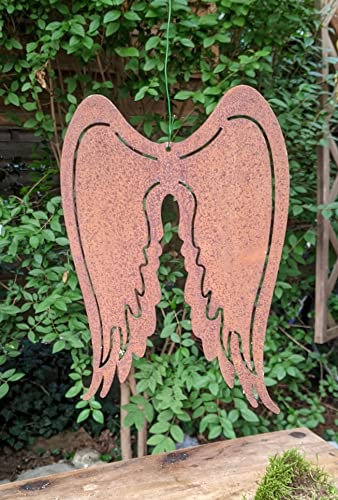 terracotta-toepfe-de Deko Engelsflügel 16 cm hoch aus Edelrost zum Hängen oder Legen Fensterschmuck Gartendekoration Weihnachten Engel Flügel Metall
