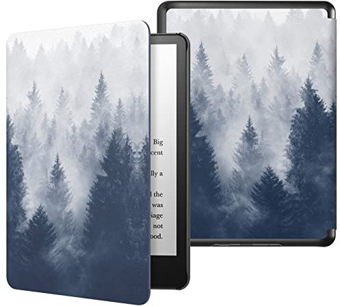 MoKo Hülle Kompatibel mit Kindle Paperwhite 11. Generation 2021, Dünne Leichte Tablet Schutzhülle mit Auto Schlaf/Aufwach PC Rücken für Kindle Paperwhite 6,8 Zoll, Signature Edition, Grauer Wald