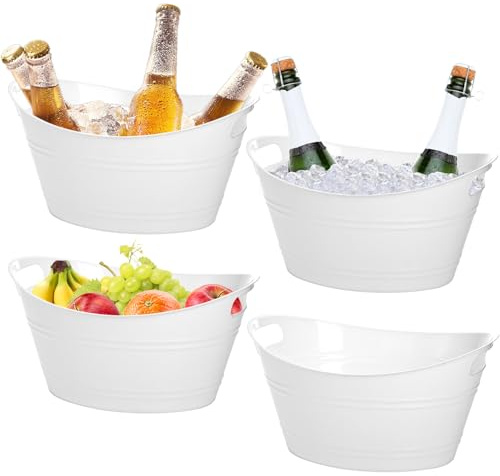TOPZEA 4 Pack Ice Bucket, 4.5 Liter Plastic Oval Storage Wine Bucket Beverage Tub Party Tub for Ice, Beer, Wine, Drink Cooler Bucket for Bar, Champagne Beverage Chiller Bin for Indoor Outdoor Use