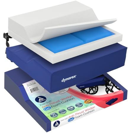 Dynarex Ever-Soft Anti-Thrust Wedge Gel-Foam Cushion, Corrective Wheelchair Cushion, 300 lb Weight Capacity, Blue/Grey, 18” x 16” x 4” x 2”, 1 Cushion